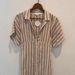 Striped button front midi dress - M